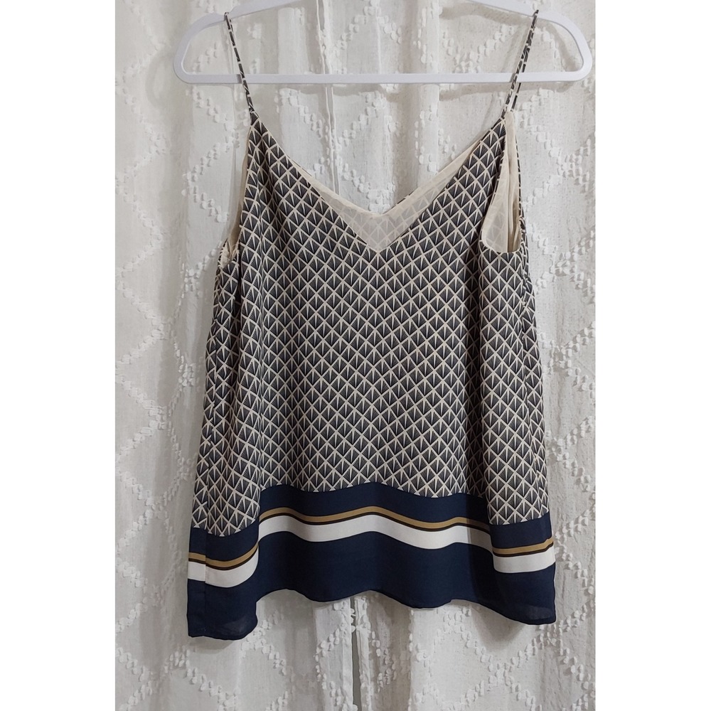 HM Navy Blue Geometric Fan Print V-Neck Cami Tank Top Size 8